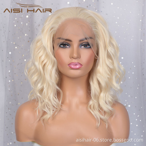 Aisi Hair 16 Inch Medium Long Body Wave Blonde Wig Long Wavy Swiss Lace Wig Synthetic Lace Frontal Hair Wigs For Black Women